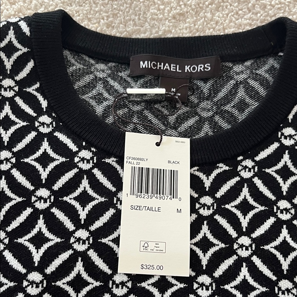 Michael Kors Men's Black and White Geometric Sweater